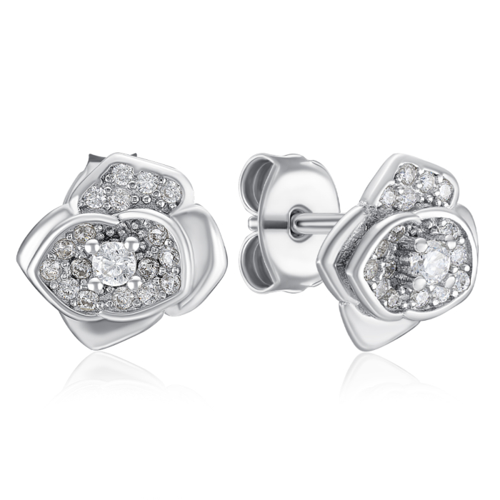 Срібні пусети з фіанітами. Артикул SZDE00399-E/12/1