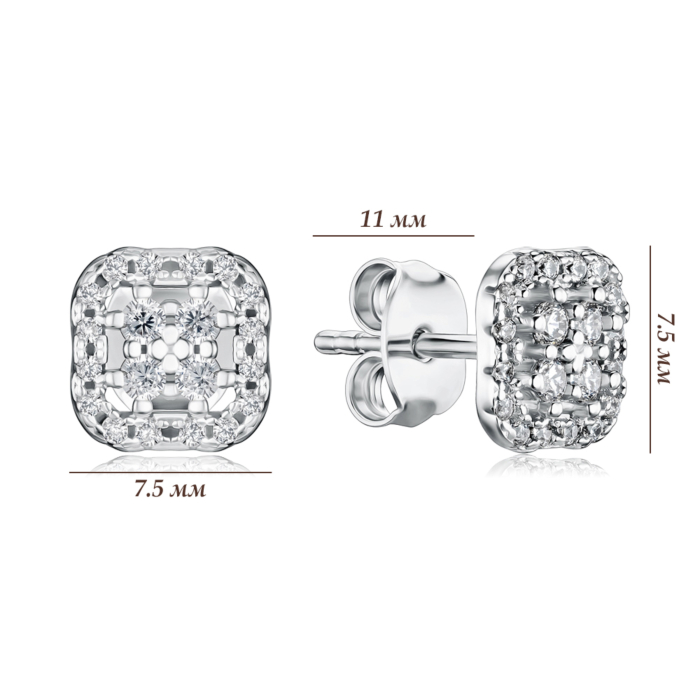 Серебряные серьги-пуссеты с фианитами SZDE00445-E/12/1