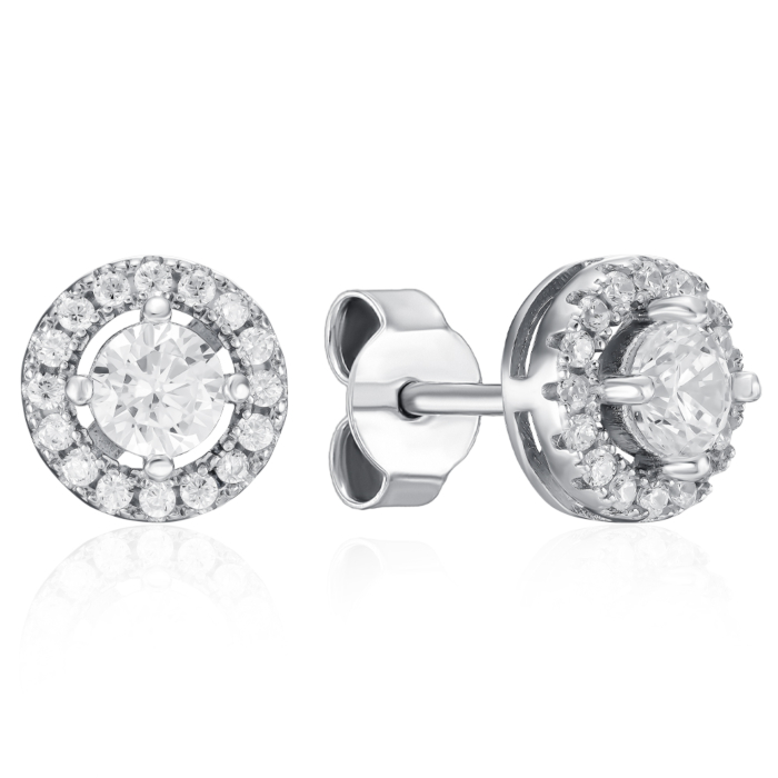 Срібні пусети з фіанітами. Артикул SZDE00475-E/12/1