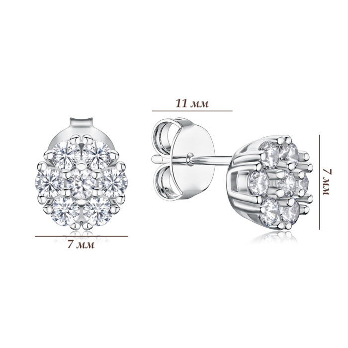 Серебряные серьги-пуссеты с фианитами SZDE00490-E/12/1