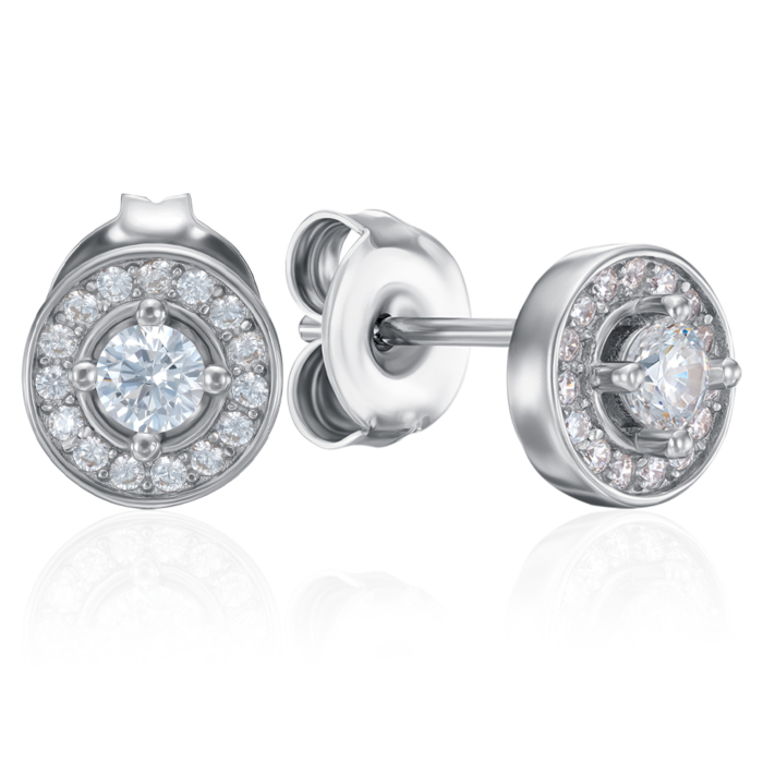 Срібні пусети з фіанітами. Артикул SZDE00503-E/12/1