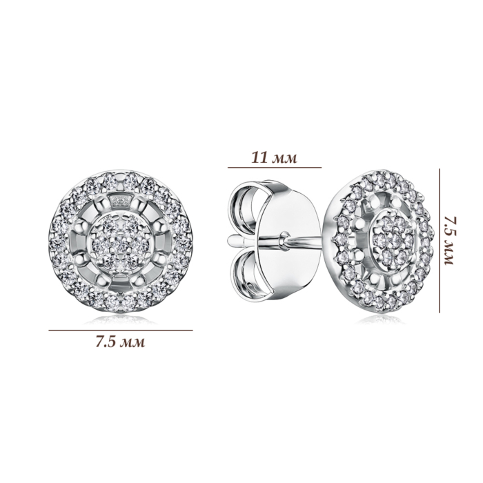 Серебряные серьги-пуссеты с фианитами SZDE00507-E/12/1