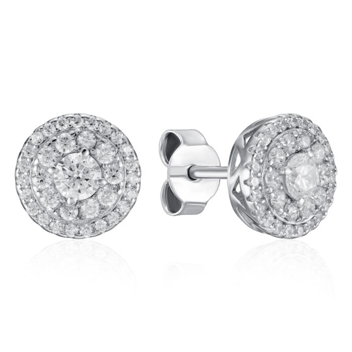 Серебряные пуссеты с фианитами. Артикул SZDE00529-E/12/1