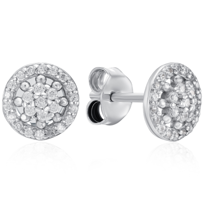 Серебряные пуссеты с фианитами. Артикул SZDE00579-E/12/1