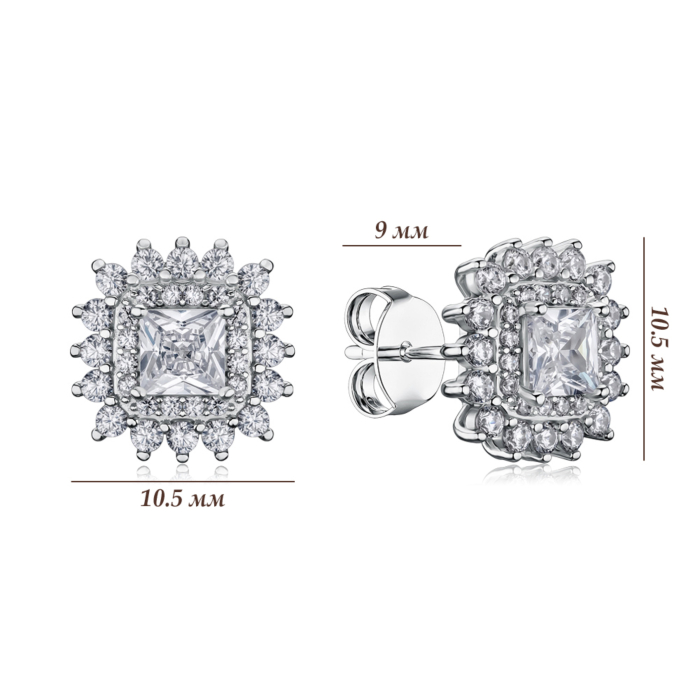 Серебряные серьги-пуссеты с фианитами SZDE00626-E/12/1
