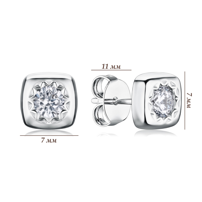 Серебряные серьги-пуссеты с фианитом SZDE00933-E/12/1