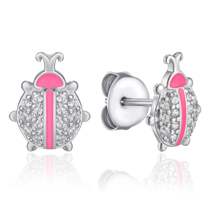 Серебряные пуссеты с эмалью и фианитами. Артикул SZDE06895-E/12/563