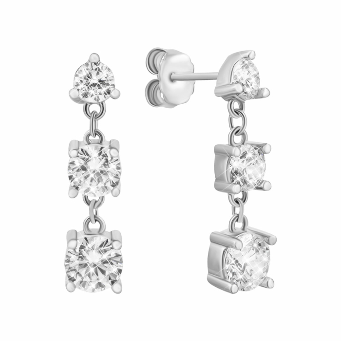 Срібні сережки-підвіски з фіанітами. Артикул UG5SZDE09474