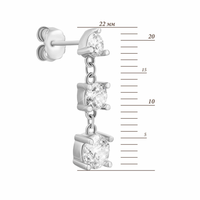 Срібні сережки-підвіски з фіанітами. Артикул UG5SZDE09474