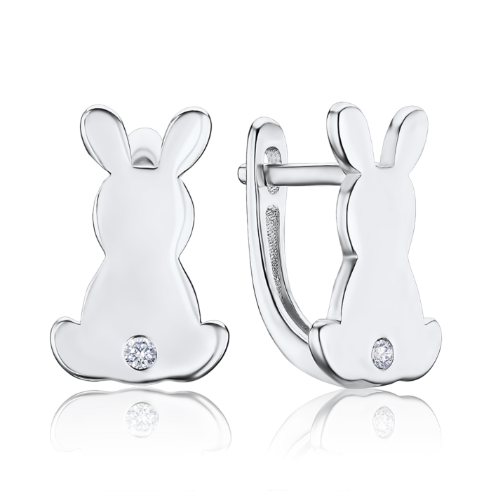 Срібні сережки Зайчики з фіанітом SZDE15087-E/12/1
