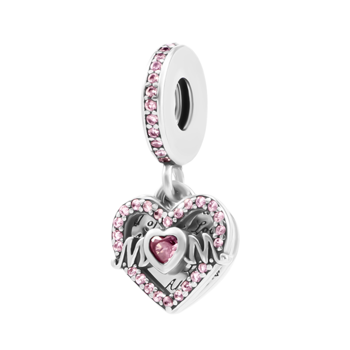 Срібна намистина шарм Серце з фіанітами. Артикул UG5SZDP0463