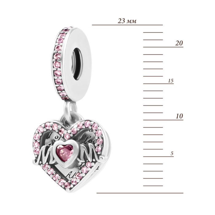 Срібна намистина шарм Серце з фіанітами. Артикул UG5SZDP0463