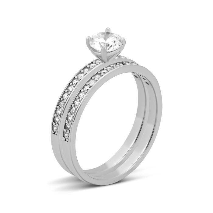 Наборное двойное серебряное кольцо с фианитами. Артикул UG5SZDR00448