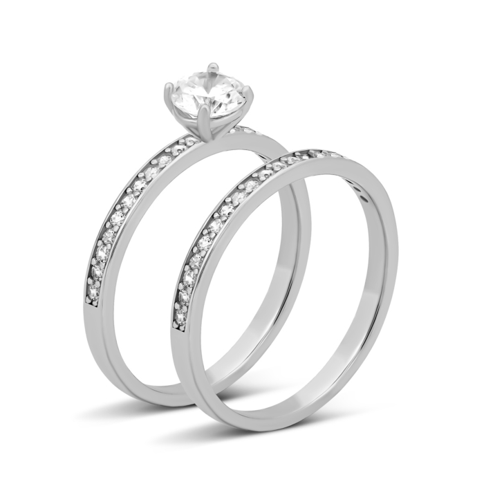 Наборное двойное серебряное кольцо с фианитами. Артикул UG5SZDR00448