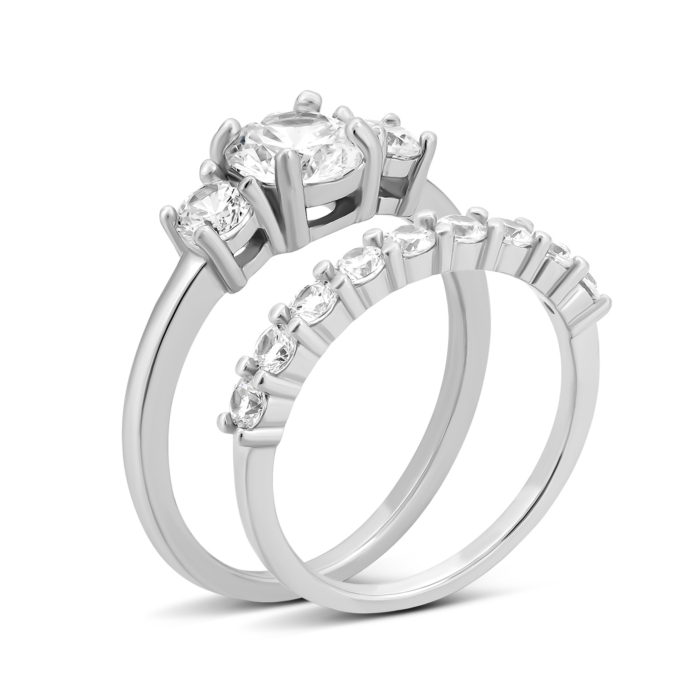 Набірна подвійна срібна каблучка з фіанітами. Артикул UG5SZDR00561