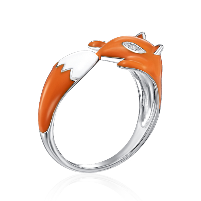 Срібна каблучка з емаллю та фіанітами. Артикул SZDR07786-R/12/4757