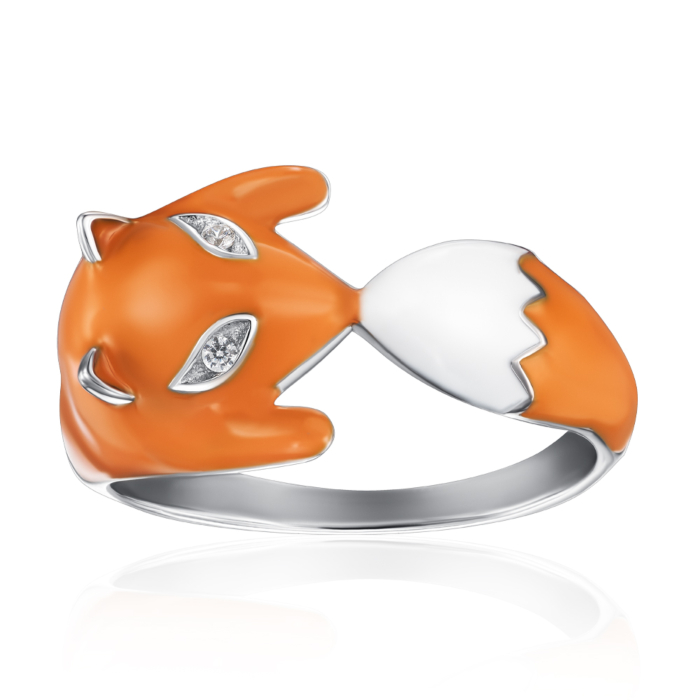 Срібна каблучка з емаллю та фіанітами. Артикул SZDR07786-R/12/4757