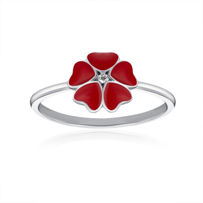 Срібна каблучка з фіанітом та емаллю. Артикул SZDR07815-R/12/1715