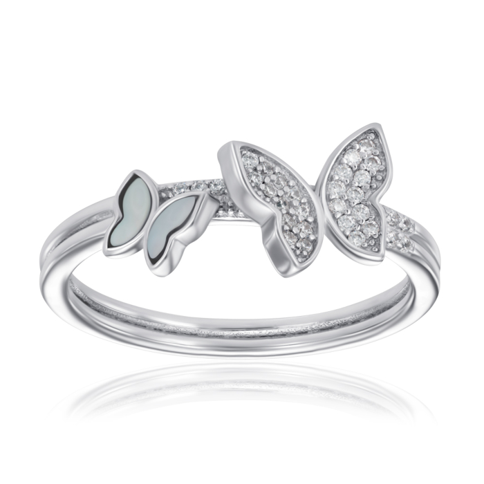 Серебряное кольцо с фианитами и перламутром. Артикул TA06902-R/12/1090