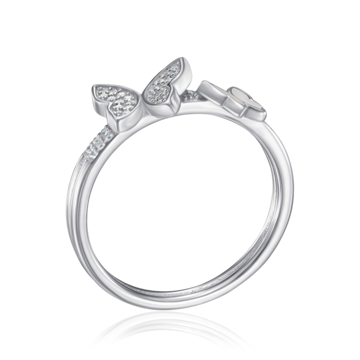 Серебряное кольцо с фианитами и перламутром. Артикул TA06902-R/12/1090