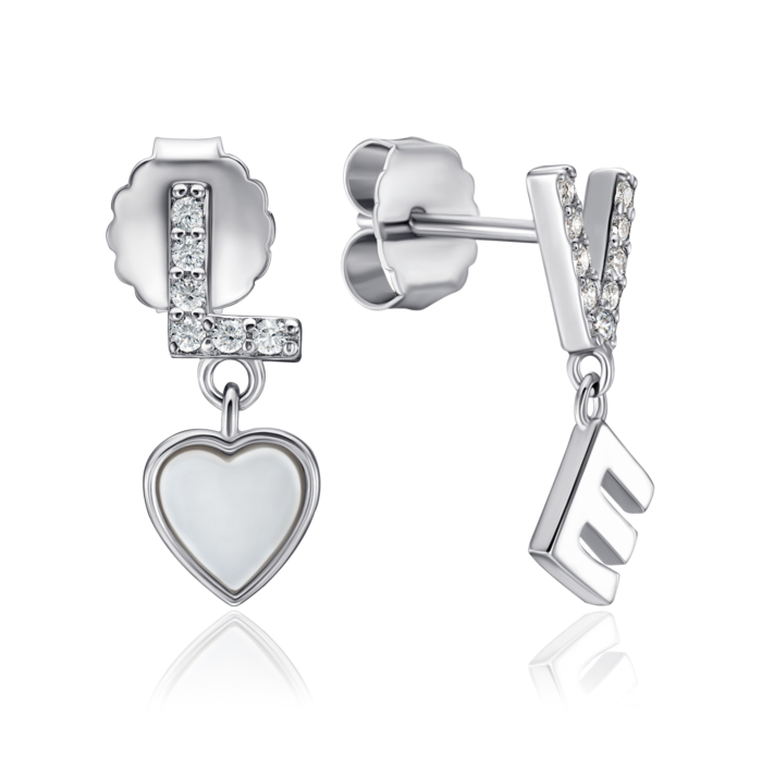 Серебряные серьги с перламутром и фианитами. Артикул TB04195-E/12/1090
