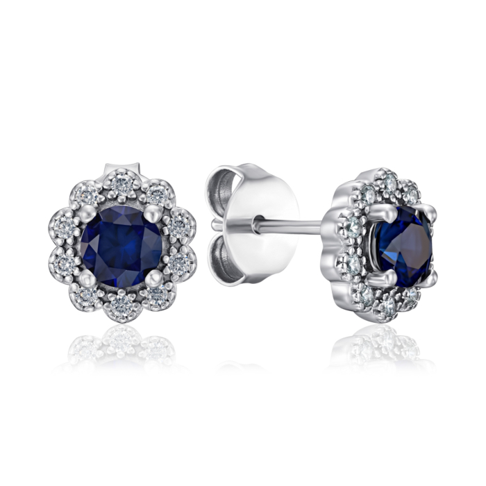 Срібні сережки з сапфіром та фіанітами. Артикул TE-1171-BL-S-E/12/11692