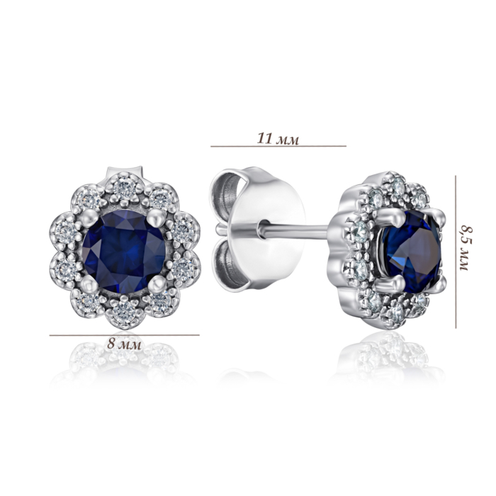 Срібні сережки з сапфіром та фіанітами. Артикул TE-1171-BL-S-E/12/11692