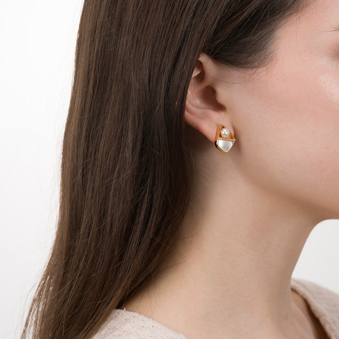 Срібні сережки з перлами. Артикул  TE-3264-GOLD-E/20/21216