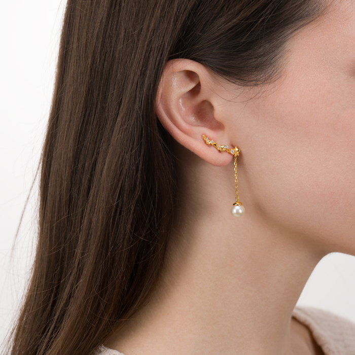 Срібні сережки-кафи з перлиною. Артикул TE-489-S-E/20/2010