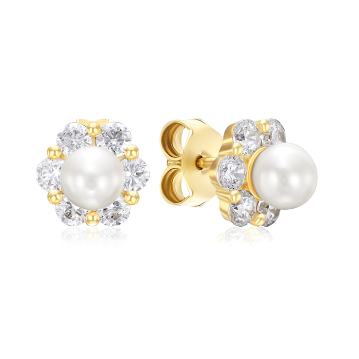 Срібні сережки з перлиною та фіанітами. Артикул TE-965-S-E/20/2798