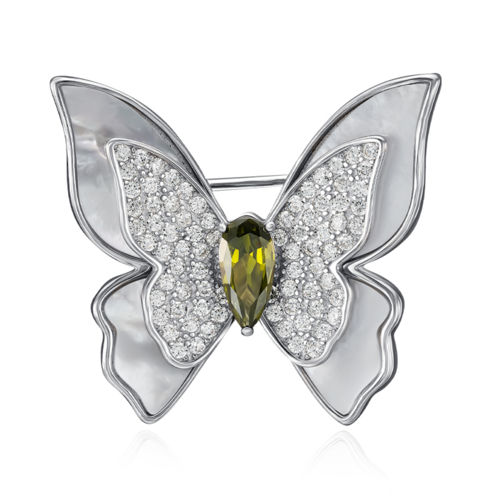 Срібна брошка з перламутром та фіанітами. Артикул TH00010-SH/12/4971