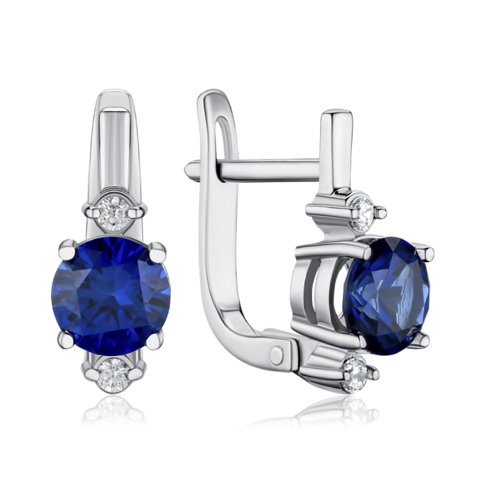 Серебряные серьги с сапфиром и фианитами. Артикул 40043/12/1/1000