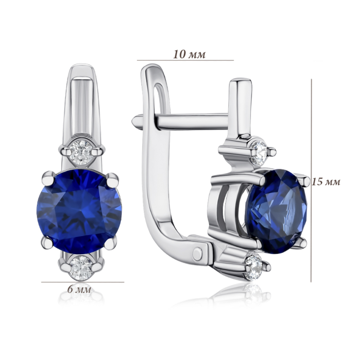 Серебряные серьги с сапфиром и фианитами. Артикул 40043/12/1/1000