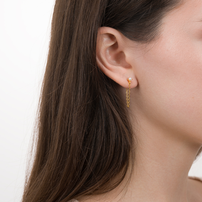 Срібна моносережка з перлиною. Артикул TLN-127-GOLD-E/20/2675