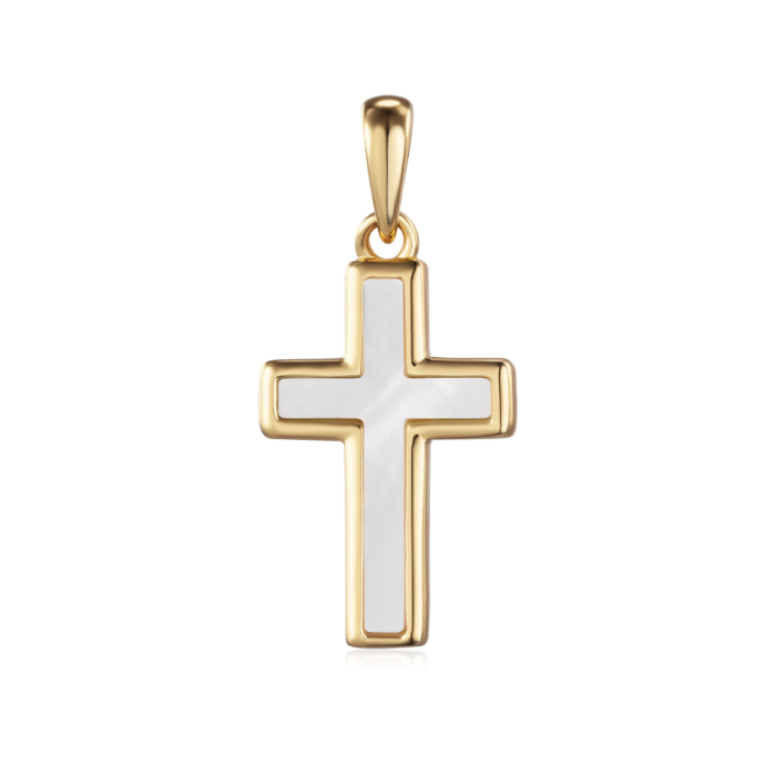 Срібний хрестик з перламутром. Артикул TP-1851-GOLD-P/20/1101