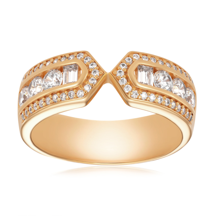 Срібна каблучка з фіанітами. Артикул TR-1176-7-GOLD-R/20/1