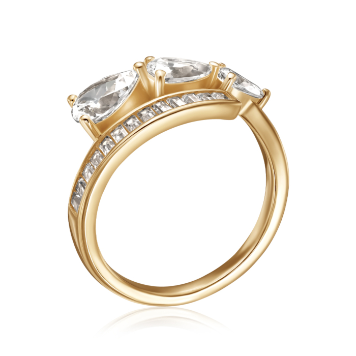 Каблучка зі срібла  з фіанітами  TR-1484-7-GOLD-R/20/1