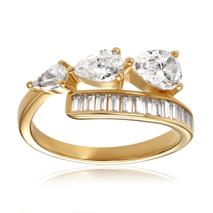 Каблучка зі срібла  з фіанітами  TR-1484-7-GOLD-R/20/1