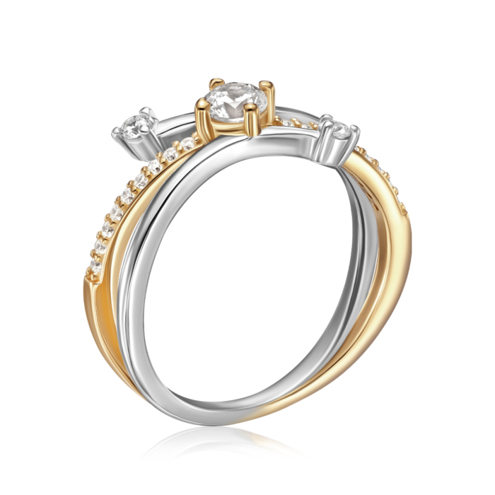Серебряное кольцо с фианитами. Артикул TR-1524-7-GOLD-R/16/1