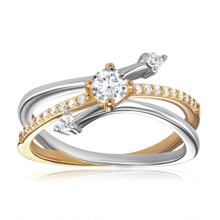 Срібна каблучка з фіанітами. Артикул TR-1524-7-GOLD-R/16/1