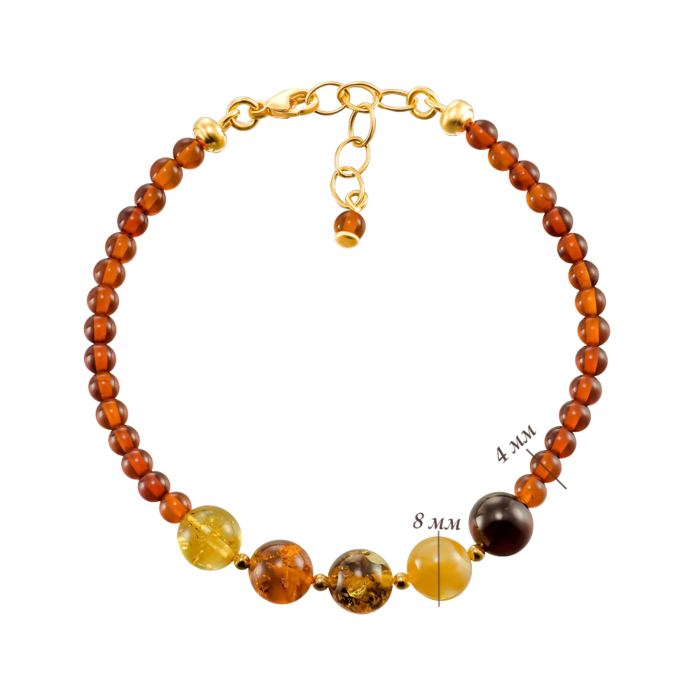 Серебряный браслет с янтарем. Артикул BB4-8MM-M-EARTH-B/20/2787