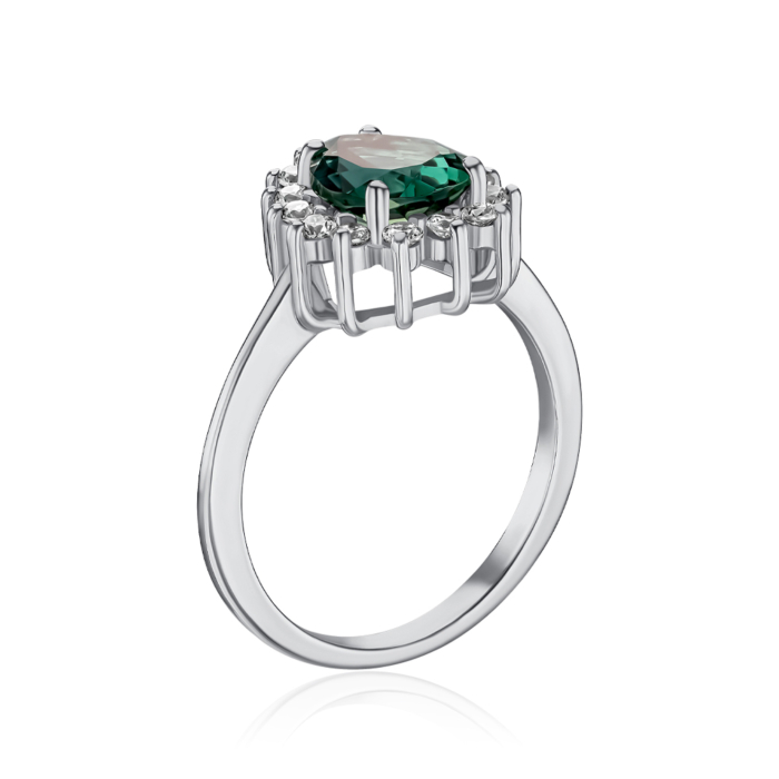 Серебряное кольцо с искусственным кварцем и фианитами 00834/12/1/21302