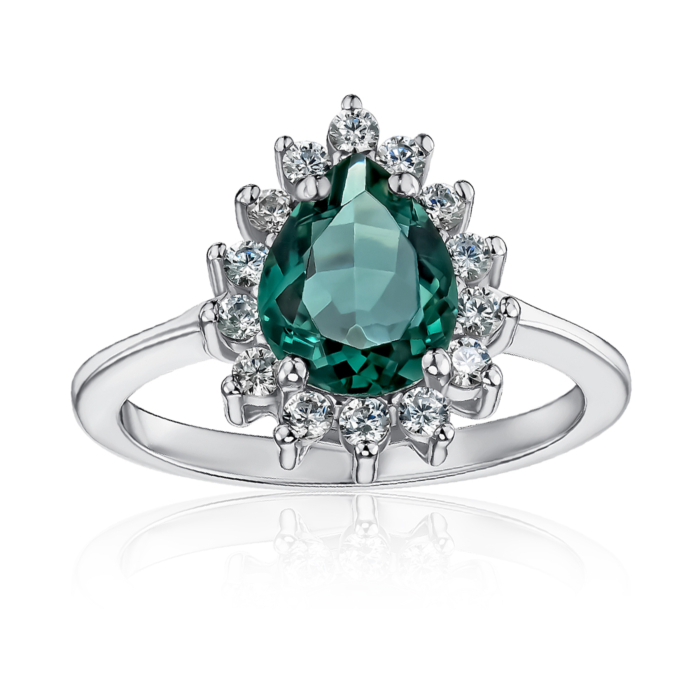 Серебряное кольцо с искусственным кварцем и фианитами 00834/12/1/21302