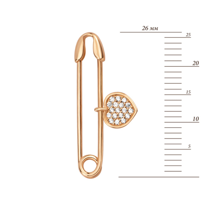 Золота брошка-булавка Серце з фіанітами.Артикул UG5610694610301