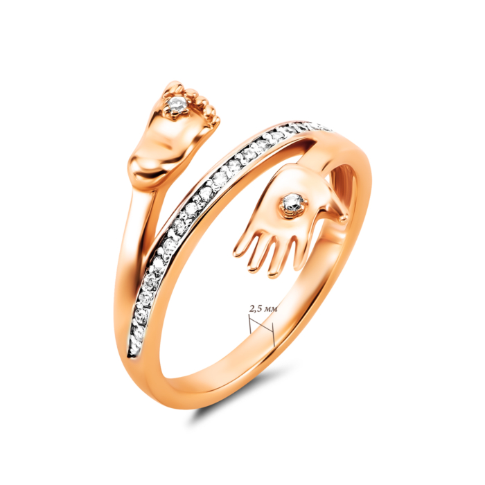 Золотое кольцо Ножка-ладошка с фианитами. Артикул UG5110026/01/01/0068
