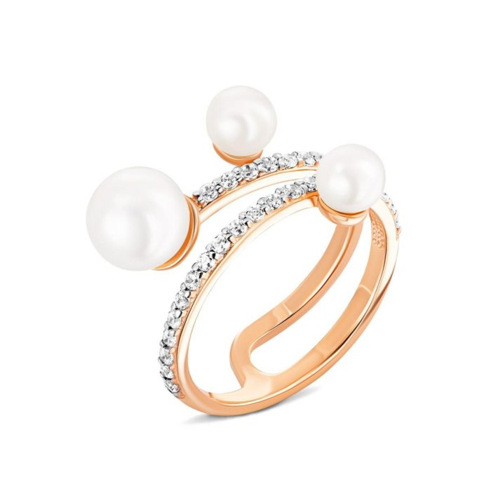 Золотое кольцо с жемчугом и фианитами. Артикул UG513221/01/1/2375