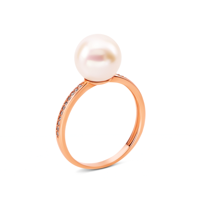 Золота каблучка з перлиною і фіанітами.Артикул UG5119156510101 п
