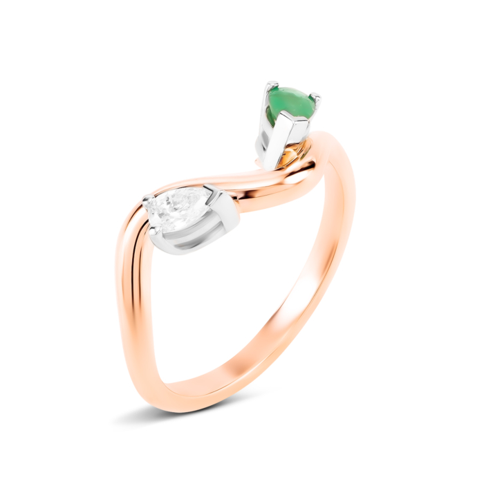 Золотое кольцо с изумрудом и бриллиантом. Артикул UG51111019304 D em