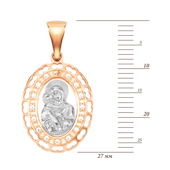 Золотая подвеска-иконка «Божья Матерь» с фианитами. Артикул UG5ПВ415(в)и