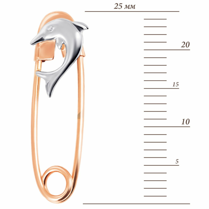 Золота брошка-булавка Дельфін. Артикул UG5Бл 004/6